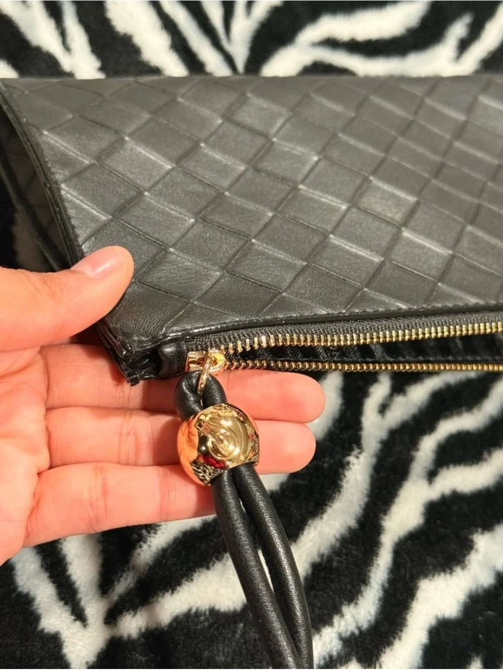 Victoria's Secret Black Woven Leather Wristlet Clutch
